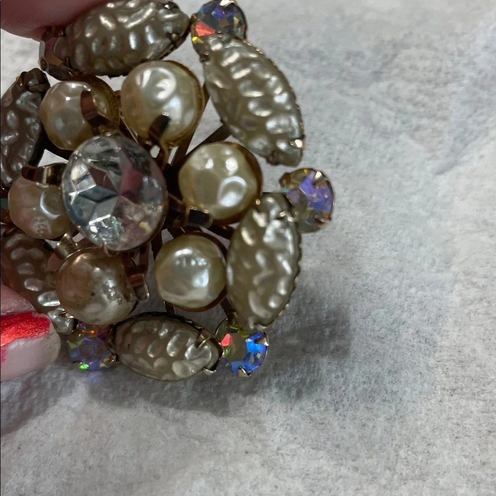 Vintage faux pearl and AB and Crystal Brooch